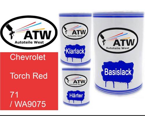 Chevrolet, Torch Red, 71 / WA9075: 500ml Lackdose + 500ml Klarlack + 250ml Härter - Set, von ATW Autoteile West.